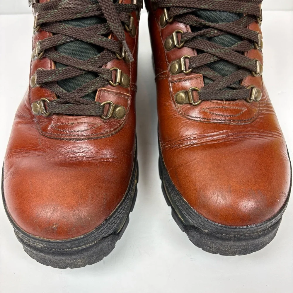 Vintage Raichle Swiss Men's Brown Leather Hiking Boots Lace-up Size 9 Heavy-duty